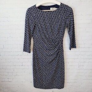 Eliza J. Jersey Knit Ruched Side Body Flattering Sheath Dress Size 2 Navy Print